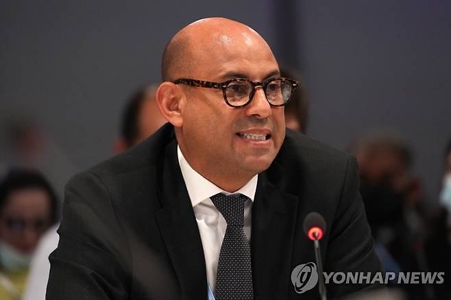 유엔 기후변화 수장에 그레나다 전 환경장관 (AP=연합뉴스) 안토니우 구테흐스 유엔사무총장은 유엔기후변화협약(UNFCCC) 신임 사무총장으로 그레나다 환경장관을 지낸 사이먼 스티엘을 지명했다. 2022.8.16.
photo@yna.co.kr