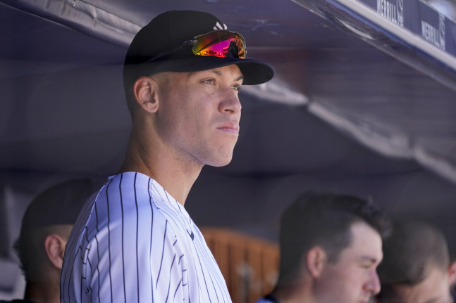 시즌 46개로 홈런더비 선두에 있는 뉴욕 양키스 애런 저지. 8월에는 4개의 홈런을 치고 있다. AP연합뉴스