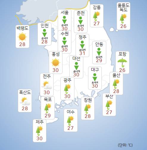 17일 전국이 대체로 흐리고 곳곳에 소나기가 내리겠다. [사진=기상청 ]