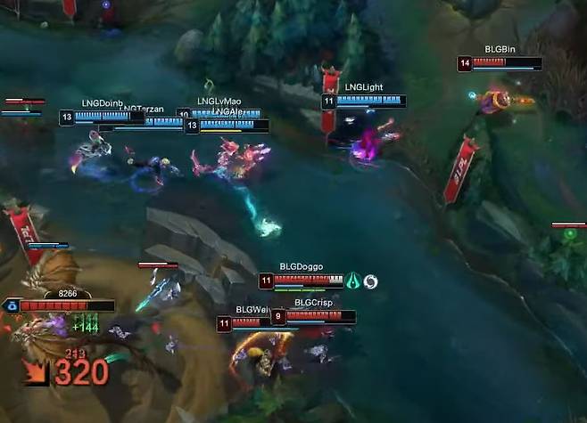 사진=LPL(영문) 공식 유튜브 채널, 낚시를 준비하는 BLG (2022 LPL 서머 플레이오프 LNG-BLG)