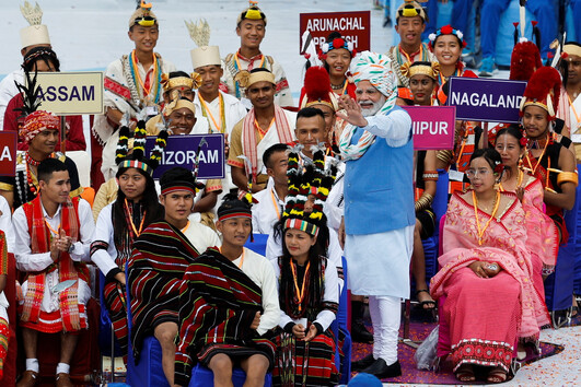 나렌드라 모디 인도 총리가 15일 독립기념일 행사에 참여하고 있다. 로이터 연합뉴스