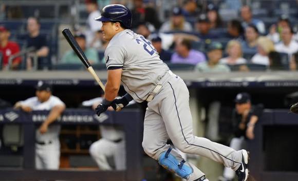 MLB 탬파베이에서 뛰고 있는 최지만이 18일(한국시간) 열린 뉴욕 양키스와 원정 경기에서 무안타에 그쳤고 볼넷 하나를 골랐다. [사진=뉴시스]