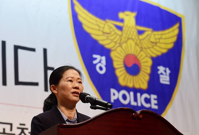 지난 15일 서울 여의도 국회 의원회관에서 열린 ‘경찰국 신설에 대한 국회 대응방안’ 공청회에서 권은희 국민의힘 의원이 인사말을 하고 있다. (사진=국회사진기자단)