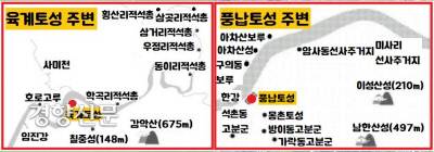 육계토성은 풍납토성의 미니어처라 할만큼 입지조건과 형태가 흡사하다. 강변에 조성되어 있고, 주변에 산과 배후성이 있으며, 지배계급의 무덤인 적석총 등이 분포되어 있다.