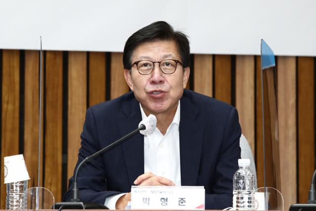 박형준 부산시장이 지난달 국회에서 열린 국민의힘-부산-울산-경남 예산정책협의회에서 발언하고 있다.