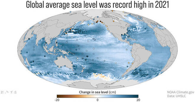 작년에 관측래 최고수위를 기록한 해수면 (사진=NOAA 제공, 연합뉴스)