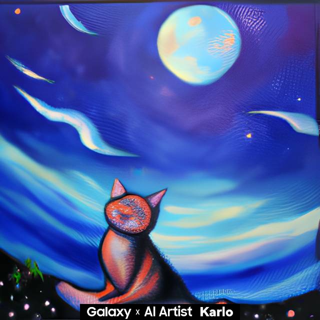 기자가 카카오브레인의 AI모델 칼로에게 '은하수에서 헤엄치는 고양이'를 팝아트 스타일로 그려달라고 했다. /사진=카카오브레인 제공