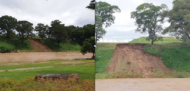 신라시대 왕성이자 사적으로 지정된 경주의 월성 성벽 일부가 태풍 힌남노로 인해 무너져내렸다. 문화재청 제공