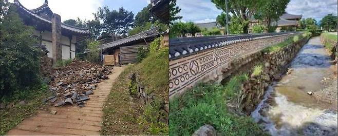 [서울=뉴시스] 태풍 '힌남노'로 '담장이 무너진 경주 양동마을 (사진=문화재청 제공) 2022.09.06. photo@newsis.com *재판매 및 DB 금지