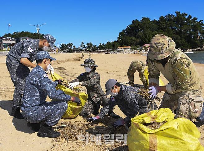 해군 장병들이 태풍 피해 복구 대민지원 활동을 하고 있다. (사진=해군)