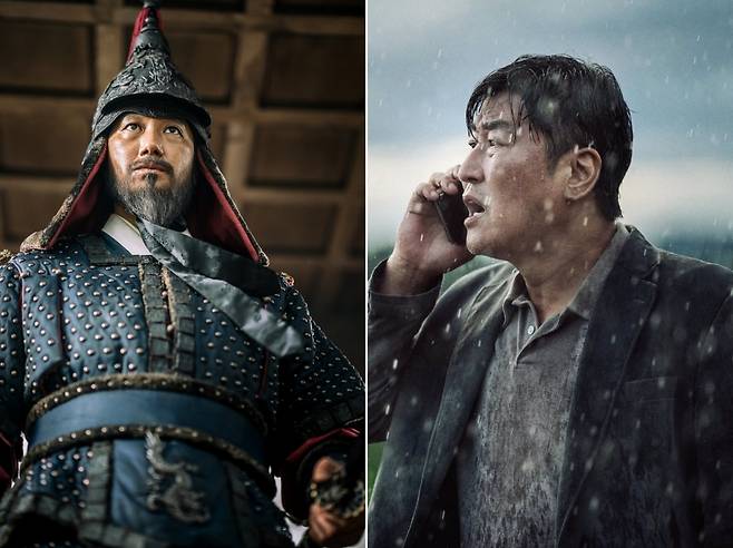 영화 ‘한산: 용의 출현’, ‘비상선언’ 스틸컷. 사진=롯데엔터테인먼트/쇼박스