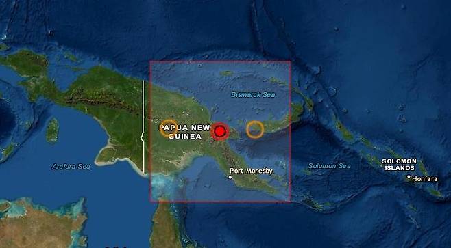 11일 파푸아뉴기니 지진 발생 지역. [유럽지중해지진센터(EMSC) 캡처. 재판매 및 DB 금지]