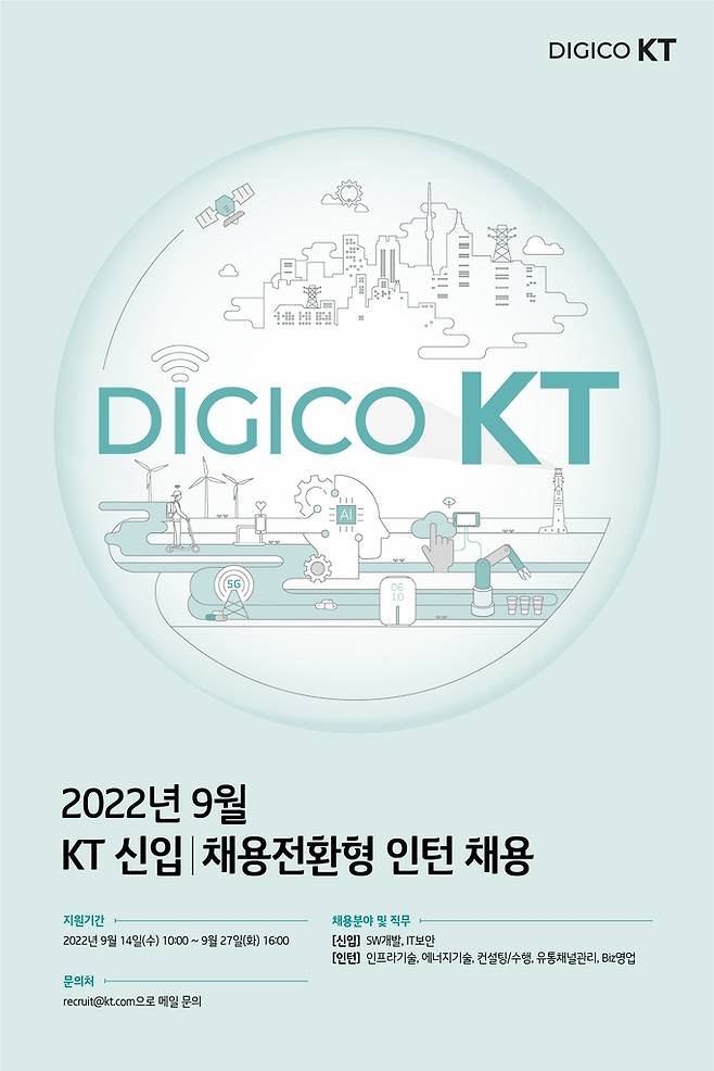 KT 9월 신입·채용전환형 인턴 채용 [KT 제공. 재판매 및 DB 금지]