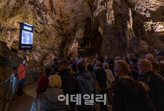 ▲삼성전자가 연간 100만명 이상이 방문하는 슬로베니아 포스토이나 동굴에 아웃도어용 라이프스타일TV ‘더 테라스’를 설치해, 관람객들이 동굴에 서식하는 희귀 동물 ‘올름’을 더욱 생생하게 관찰할 수 있도록 했다. (사진=삼성전자)