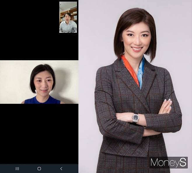 유니스 융 홍콩 입법회(의회) 의원은 머니S와 인터뷰에서 애국심의 중요성을 강조했다. 사진은 머니S와 인터뷰 중인 융 의원(왼쪽)과 지난해 융 의원 모습. /사진=김태욱 기자(왼쪽), 융 의원 제공