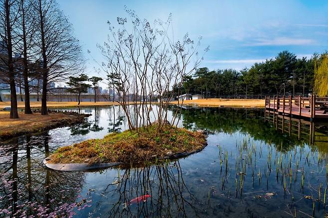 [서울=뉴시스]삼성전자가 15일 '신환경경영전략'을 발표했다. 삼성전자 화성 사업장 '그린센터'를 통해 정화된 물로 조성한 연못. (사진 = 삼성전자) 2022.9.15. photo@newsis.com *재판매 및 DB 금지