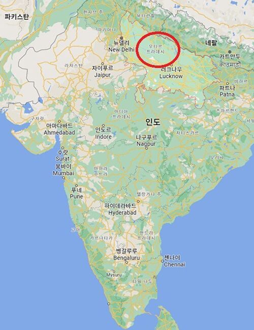 사건이 발생한 인도 북부 우타르 프라데시주. (사진=구글 지도 캡쳐)