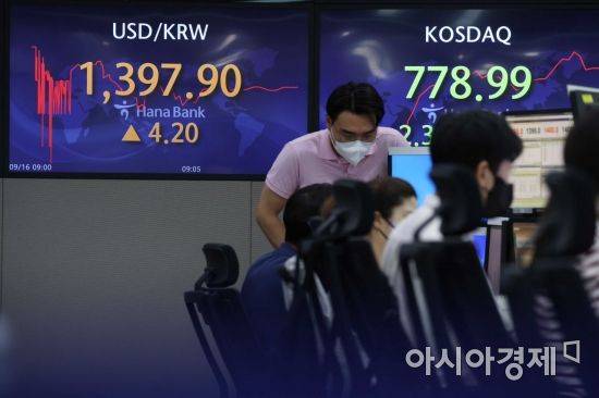 원·달러 환율이 상승 출발한 16일 서울 을지로 하나은행 딜링룸에서 딜러들이 업무를 보고 있다. /문호남 기자 munonam@