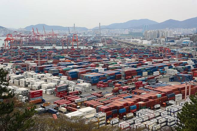 부산시 남구 신선대 컨테이너 터미널에 컨테이너가 쌓여 있다./뉴스1