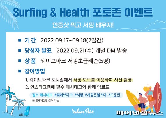 웨이브파크 Surfing & Health 포토존 이벤트 안내문. 사진제공=웨이브파크