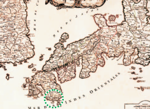 18세기 조선과 일본을 나타낸 지도. 녹색 부분이 석주명이 유학한 가고시마대학 소재지이다.&nbsp;