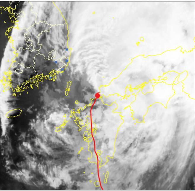 19일 오전 9시 현재 제14호 태풍 ‘난마돌’ 중심 위치. 기상청 제공