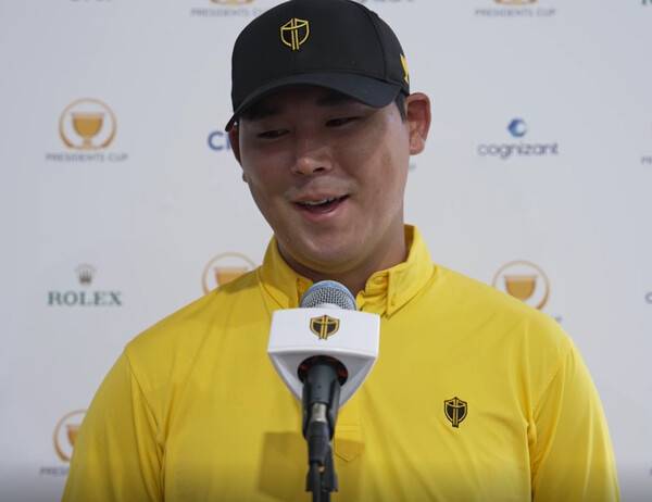 2022년 인터내셔널팀과 미국팀의 남자골프 대항전인 '프레지던츠컵' 출전하는 김시우 프로가 인터뷰하는 모습이다. 사진제공=PGA투어가 제공한 영상 캡처