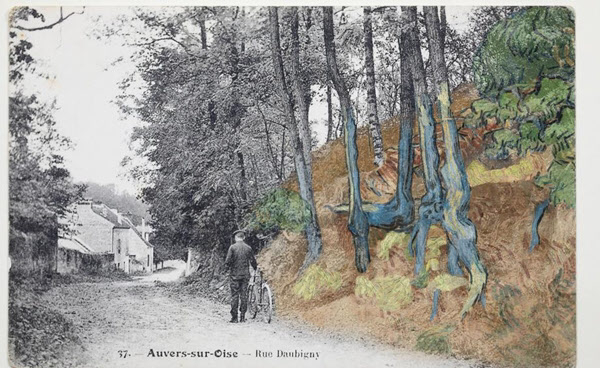 1905년 무렵의 엽서 속 사진과 고흐의 그림 '나무 뿌리들'에 나온 부분을 합성한 장면. [반 고흐의 집]