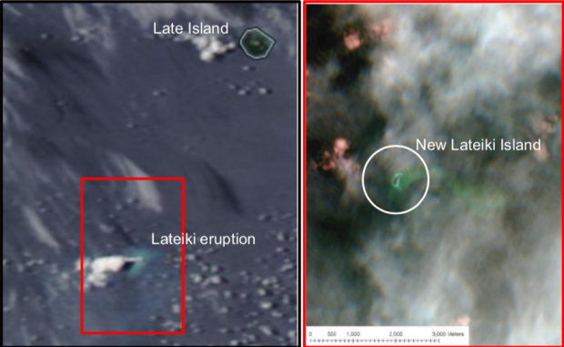 2019년 남태평양 통가 군도에서 발생한 해저화산 폭발로 생긴 섬