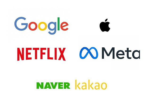 구글, 애플, 넷플릭스, 메타, 네이버, 카카오 로고ⓒ각 사