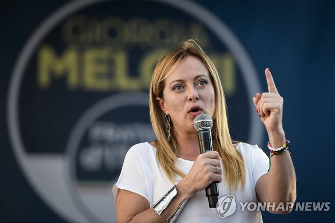 이탈리아 차기 총리 유력한 조르자 멜로니 이탈리아형제들(Fdl) 대표 [AFP=연합뉴스 자료사진. 재판매 및 DB 금지]