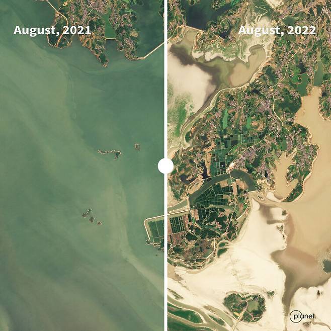 중국 최대 담수호인 포양호. 북쪽 끝이 양쯔강과 이어져 있다.