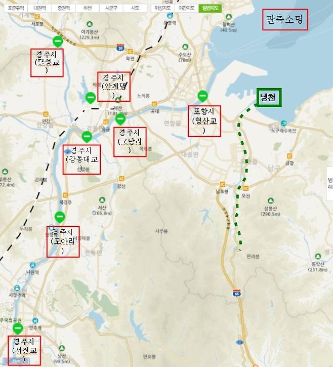 냉천 인근 수위관측소 현황 [더불어민주당 우원식 의원실 제공. 재판매 및 DB 금지]