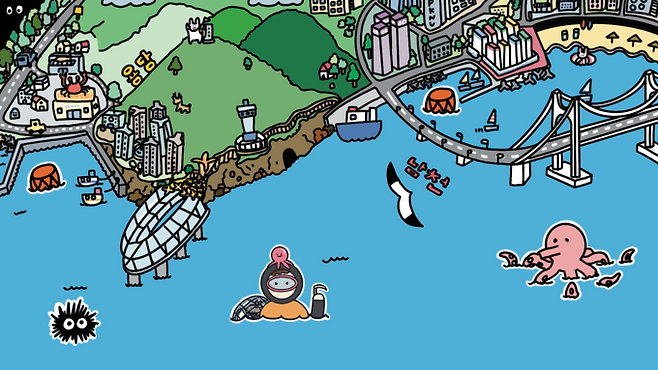 부산일보가 지난달 23일 오픈한 부산숨비 인터랙티브 페이지. 각 아이콘을 클릭하면 부산 내 지역별 해녀들의 이야기와 연결된다.