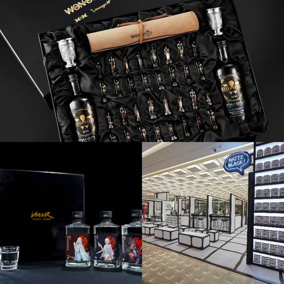 '혈맹원(血盟WON)' 콜라보 패키지(위), '미르주'(좌하단), 매트블랙 커피 판교점 [사진=각 사]