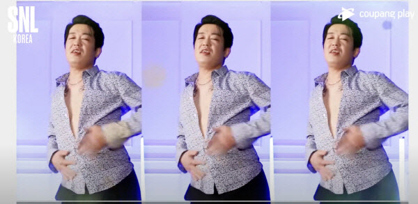 배우 허성태 씨가 쿠팡플레이 ‘SNL 코리아’ 시즌2에서 선보인 ‘코카인 댄스’ (사진=방송 캡처)