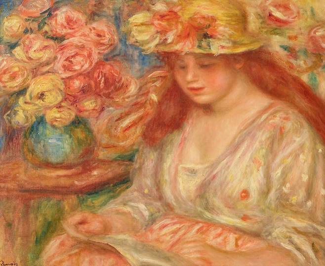 “Andree in Yellow Turban and Red Skirt (Reading)" by Pierre-Auguste Renoir (MMCA)