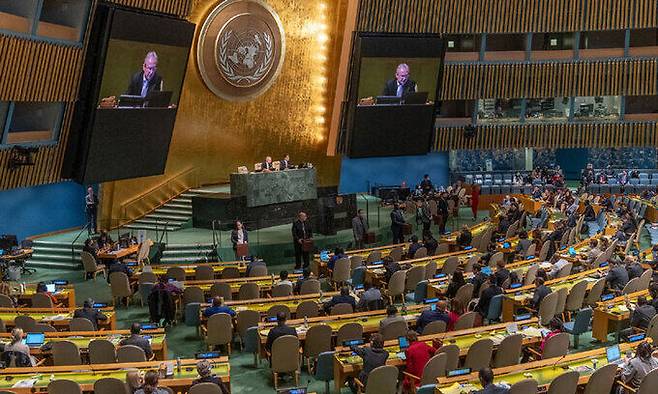 11일(현지시간) 미국 뉴욕 유엔본부에서 14개 유엔 인권이사회 이사국 선출을 위한 유엔 총회가 열리고 있다. 신화연합뉴스
