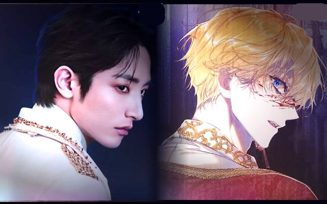 카카오엔터테인먼트의 웹툰 ‘악녀는 마리오네트’ 속 레제프 황자를 연기한 배우 이수혁(왼쪽). [유튜브 ‘카카오페이지’]