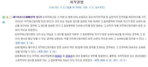 저작권법 제125조.  [국가법령정보센터 캡처. 재판매 및 DB 금지]