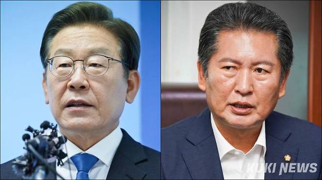 (왼쪽부터) 이재명 민주당 대표와 정청래 수석 최고위원.&nbsp; &nbsp;사진=쿠키뉴스DB