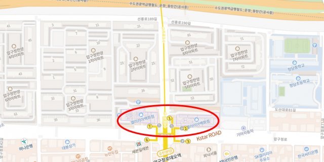 청담동 갤러리아 백화점 주변 모습. (네이버 지도)
