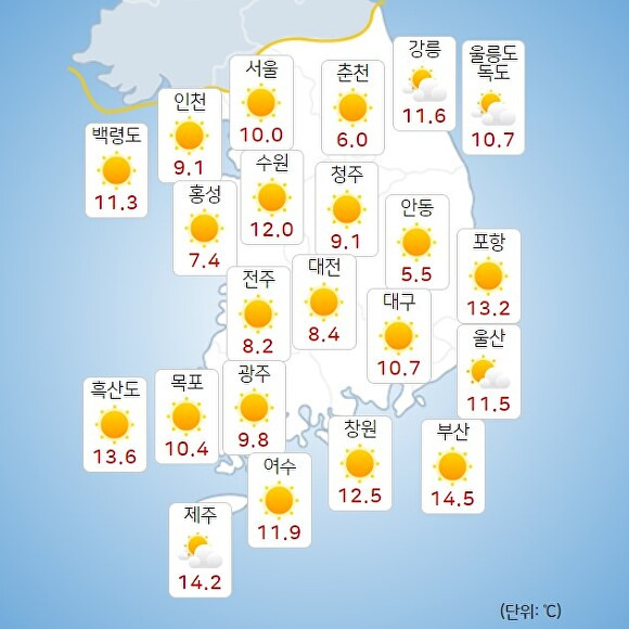 25일 오전 9시 현재 전국 날씨. [사진=기상청 날씨누리]