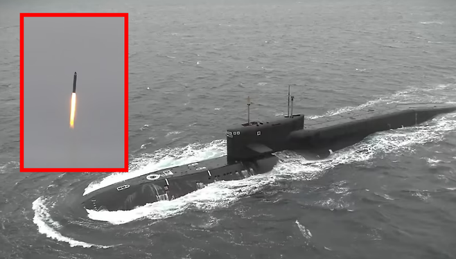 북극해 바렌츠해에서는 핵잠수함이 등장했다. 러시아의 전략핵잠수함인 툴라에서 SLBM인 시네바를 발사했다. 로이터 연합뉴스