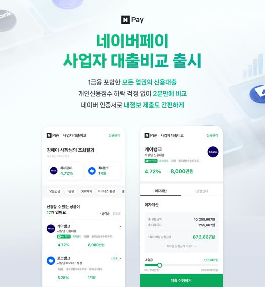 네이버파이낸셜이 출시한 '네이버페이 사업자 대출비교' 서비스 관련 이미지. 네이버파이낸셜 제공