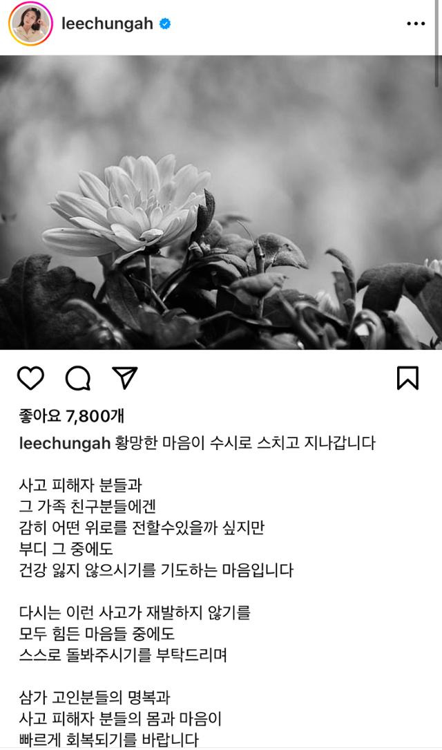 배우 이청아의 '이태원 참사' 추모글.