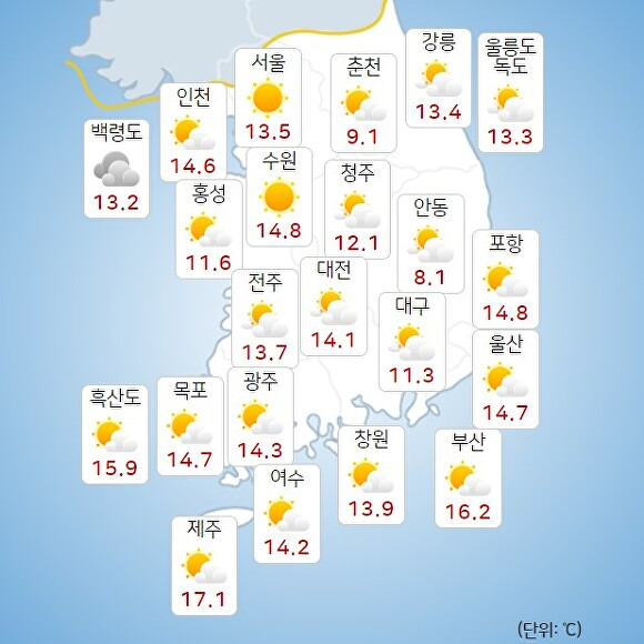 31일 오전 9시 현재 전국 날씨 [사진=기상청 날씨누리]