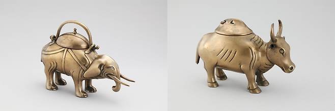 조선 왕실에서 제사를 지낼 때 술을 담아 두던 코끼리 모양의 술항아리인 ‘상준’(왼쪽)과 소 모양의 술항아리인 ‘희준’(국립고궁박물관 소장). 국립중앙박물관 제공