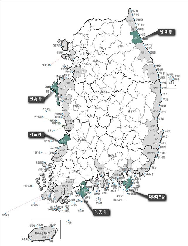 클린 국가어항 시범사업 대상 어항 위치도해양수산부 제공