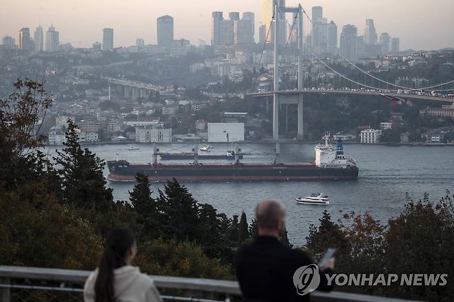 이스탄불 보스포루스 해협 지나는 우크라이나 곡물 수출선 [EPA 연합뉴스 자료사진. 재판매 및 DB 금지]